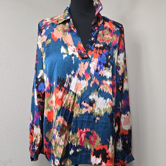 SIEANE Women's Graffiti Printed V Neck Puff Sleeve Blouse Casual bohemian shirts - Picture 2 of 9